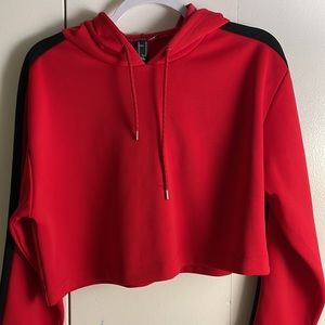 Forever 21 Hoodie Crop Top in Red with black lines, size M